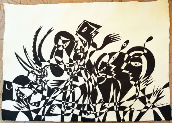 DES20200040 - Diálogo com elefantes - Tinta da China s/Papel - 63,5x44,5 cm