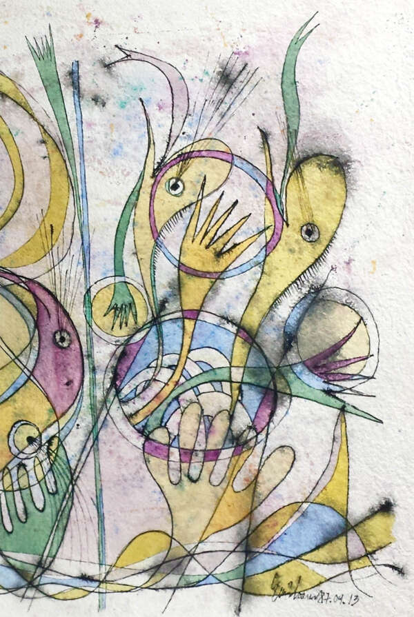 PIN19870109 - Cobras Aguarela e Tinta da China s/papel Meirat - 100x100 cm