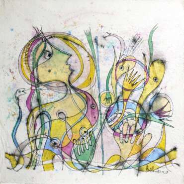 PIN19870109 - Cobras Aguarela e Tinta da China s/papel Meirat - 100x100 cm