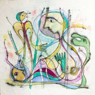 PIN19870140 - Diálogo - Aguarela e Tinta da China s/papel Meirat - 100x100 cm