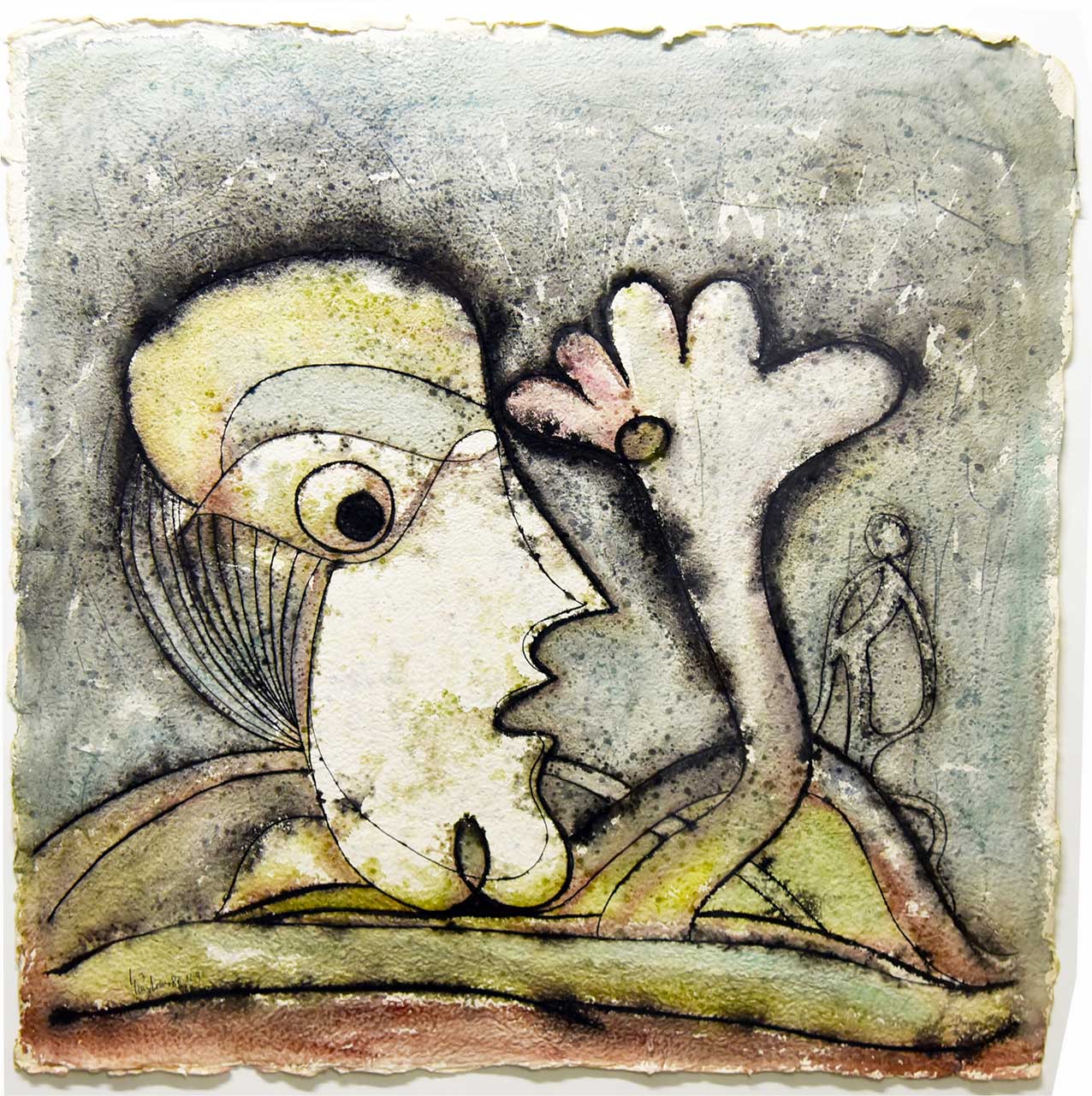 PIN19860120 - Mão - Aguarela e tinta da china sobre papel meirat - 100x100 cm
