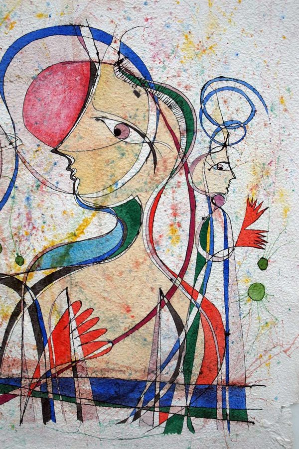 PIN19880114 - Encontro III - Aguarela e Tinta da China sobre papel Meirat - 100x100 cm