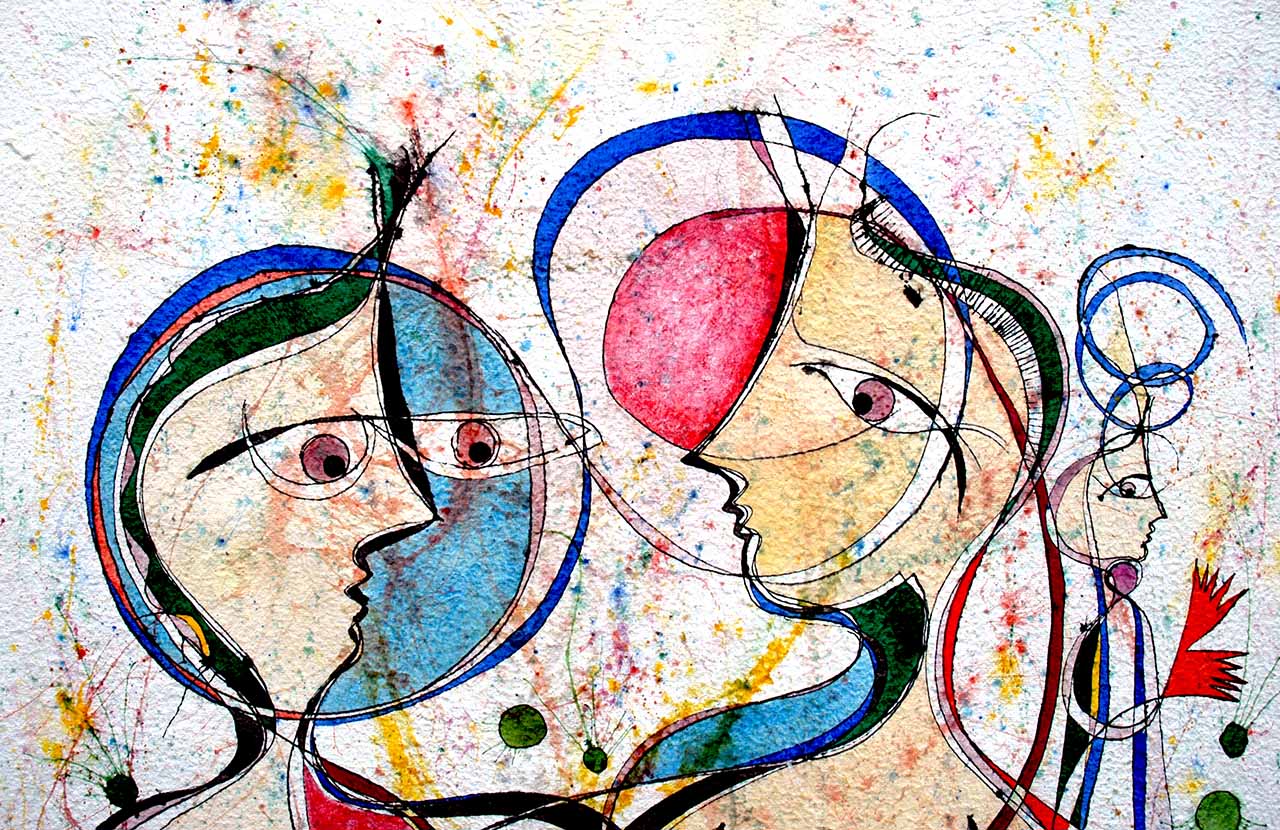 PIN19880114 - Encontro III - Aguarela e Tinta da China sobre papel Meirat - 100x100 cm