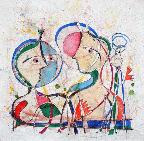 PIN19880114 - Encontro III - Aguarela e Tinta da China sobre papel Meirat - 100x100 cm