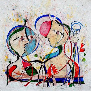 PIN19880114 - Encontro III - Aguarela e Tinta da China sobre papel Meirat - 100x100 cm