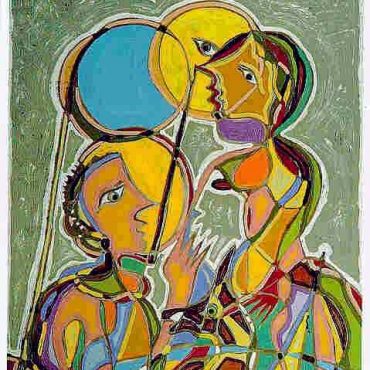 PIN19930015 - Casal com Cão - Acrílico sobre tela - 150x100 cm